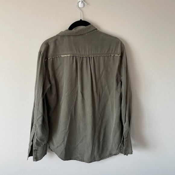FREE People Off Campus Button Up Shirt Collared Long Sleeve Casual Army Green XS - Picture 3 of 10